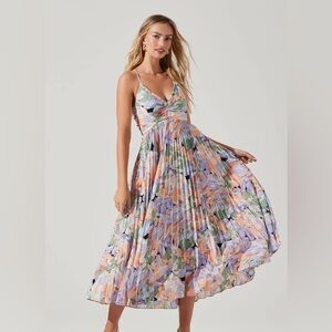 BLYTHE FLORAL PLISSE MIDI DRESS